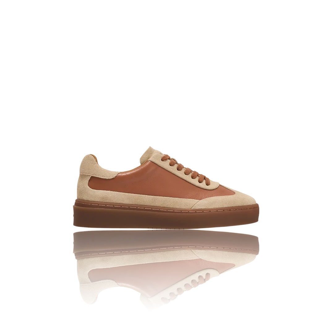 Tan Desert Suede-Trimmed Leather Sneakers