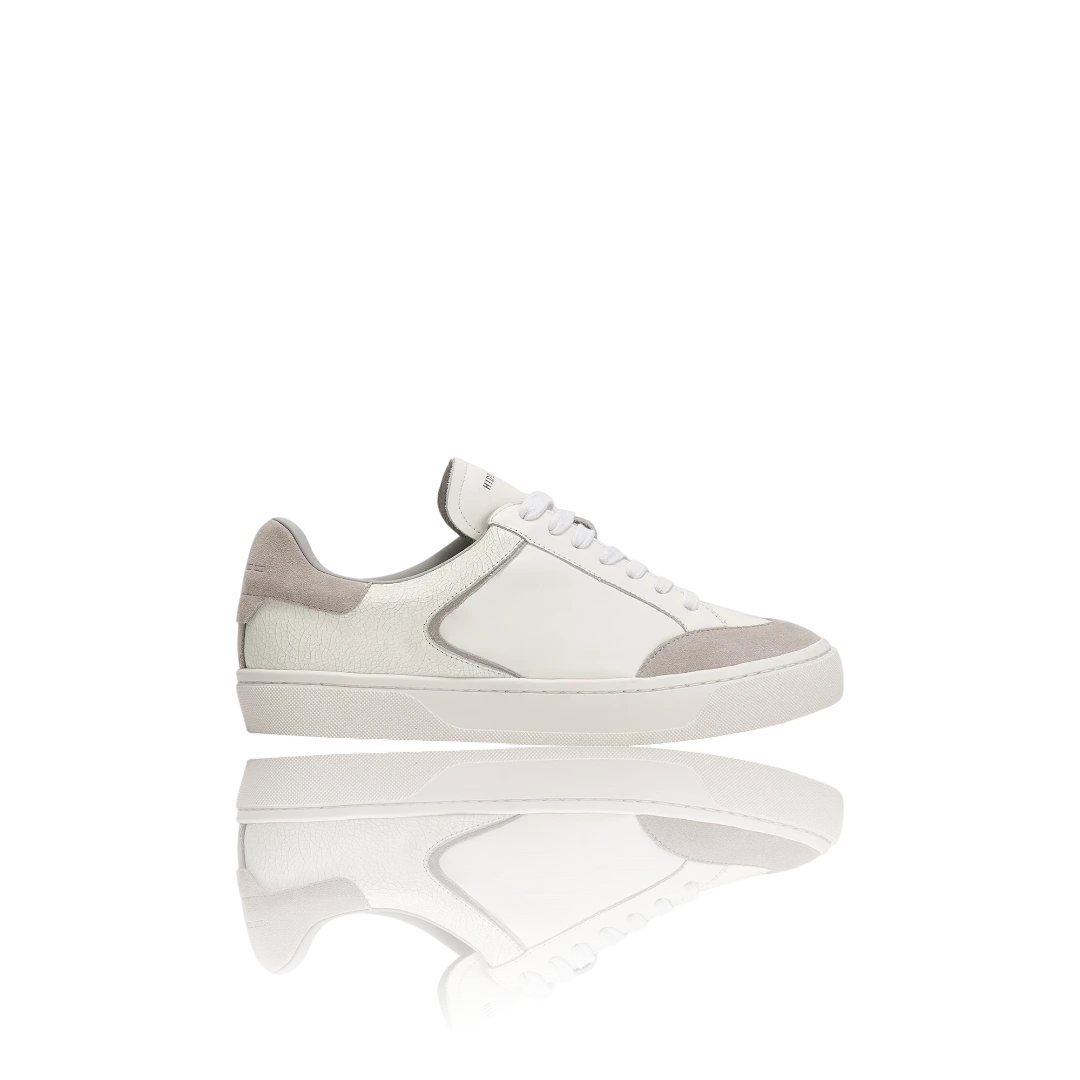 Grey Suede and Crackle Leather-Trimmed Leather Sneakers