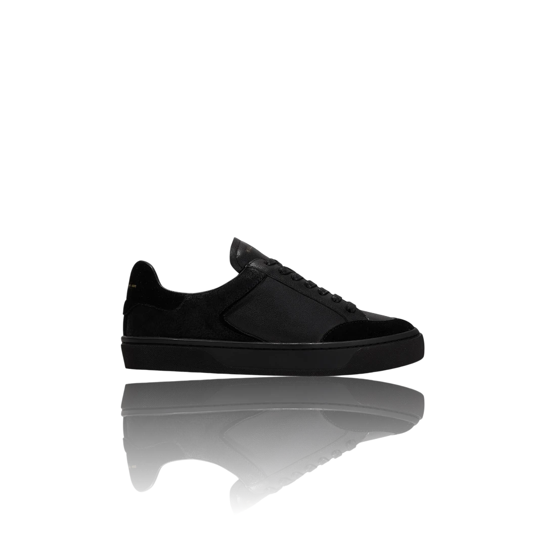 Black Suede and Crackle Leather-Trimmed Leather Sneakers