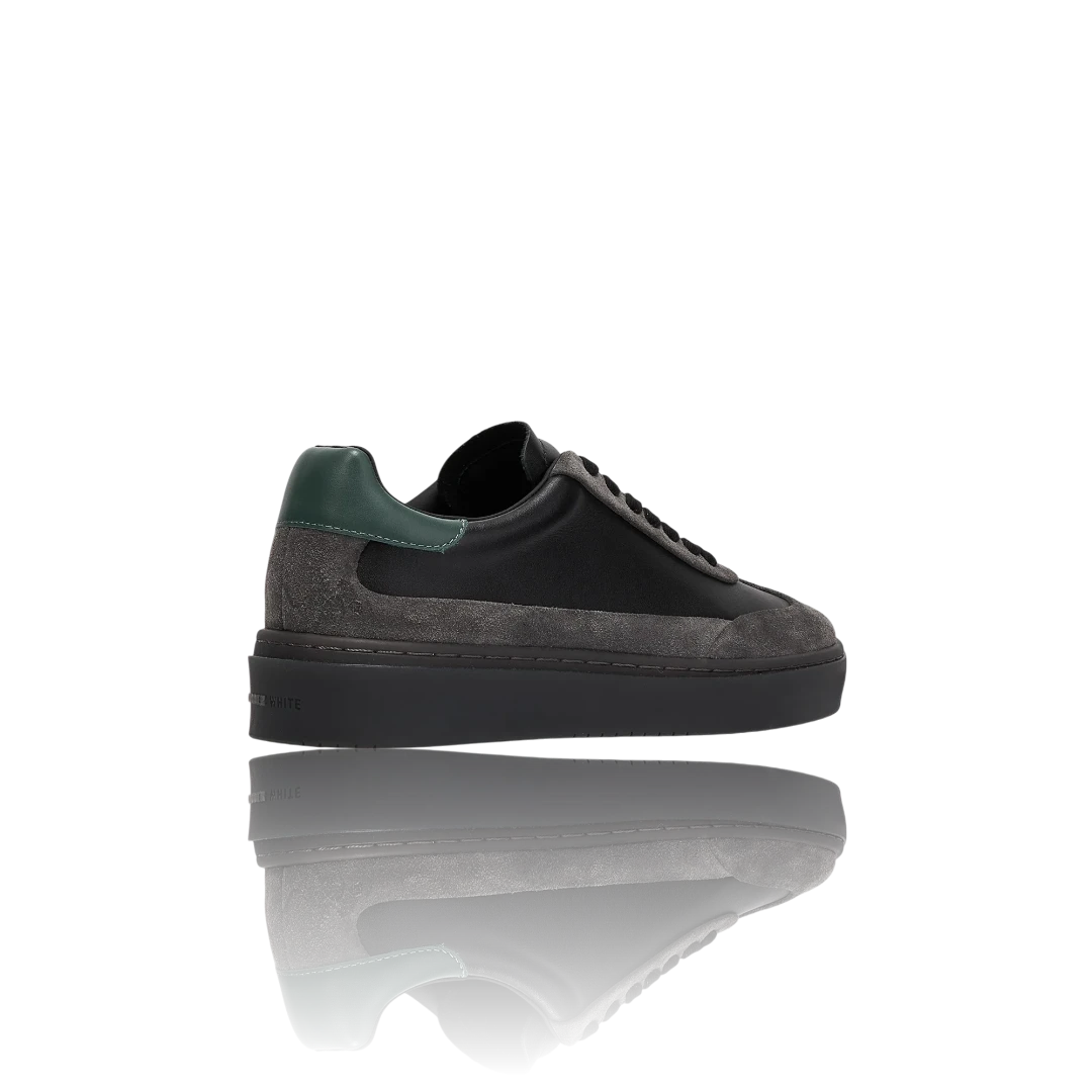 Black Racing Green Charcoal Suede-Trimmed Leather Sneakers