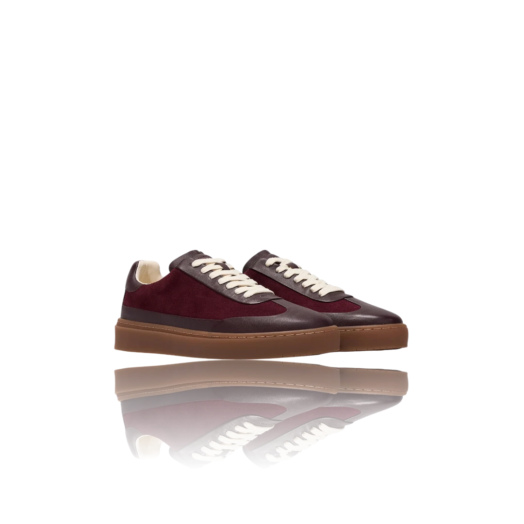 Burgundy Bordeaux Leather-Trimmed Suede Sneakers