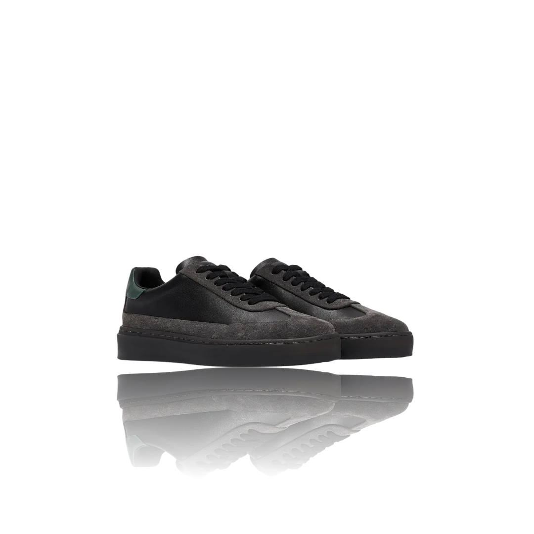 Black Racing Green Charcoal Suede-Trimmed Leather Sneakers