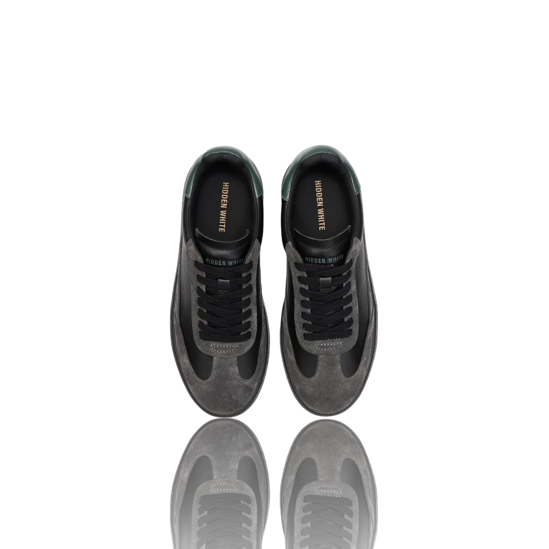 Black Racing Green Charcoal Suede-Trimmed Leather Sneakers